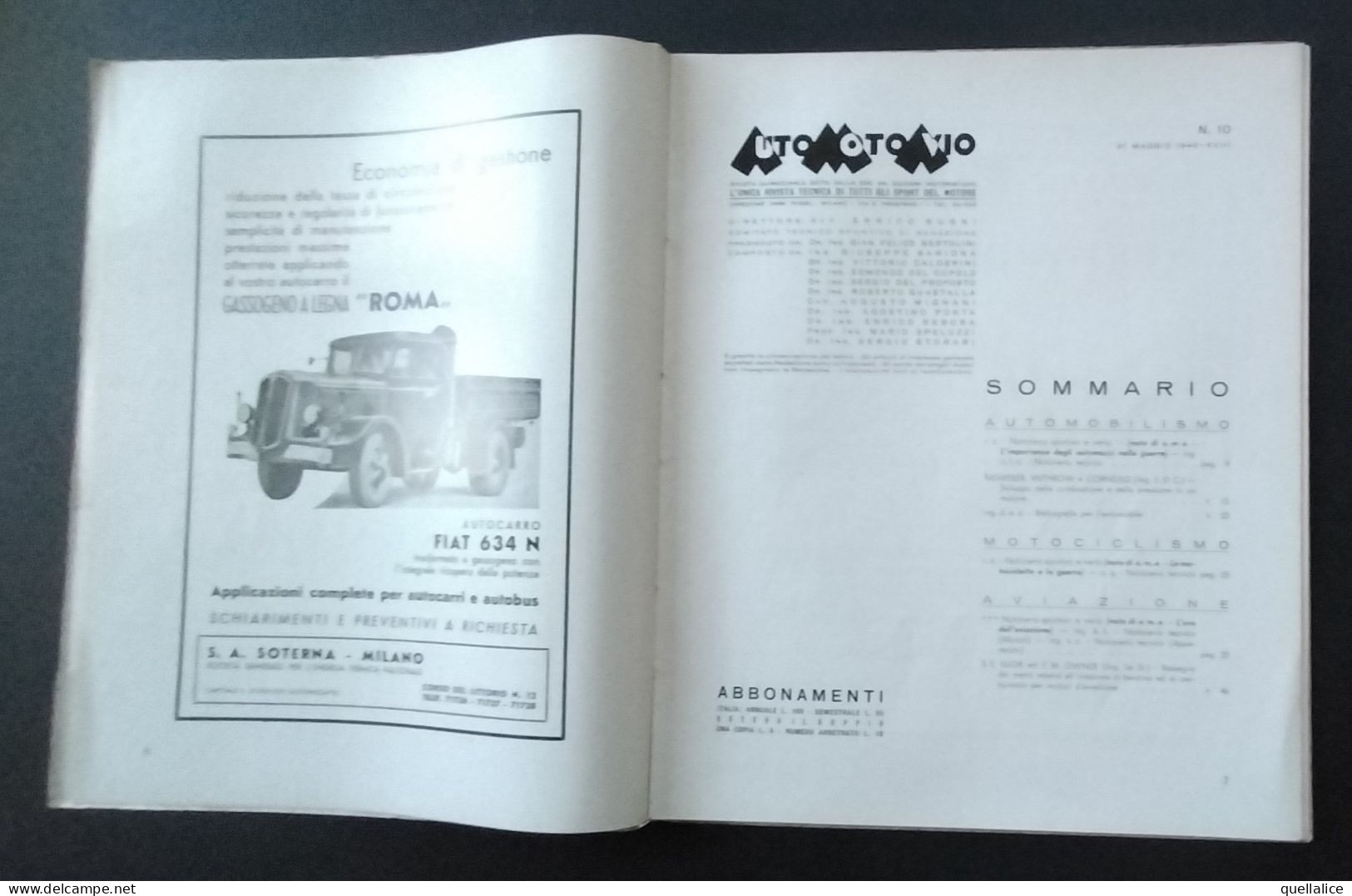 03937 "AUTO MOTO AVIO - NR 10 31 MAGGIO 1940 - AUTOMOBILISMO, MOTOCICLISMO, AVIAZIONE - DATI TECNICI" ORIG. - Engines