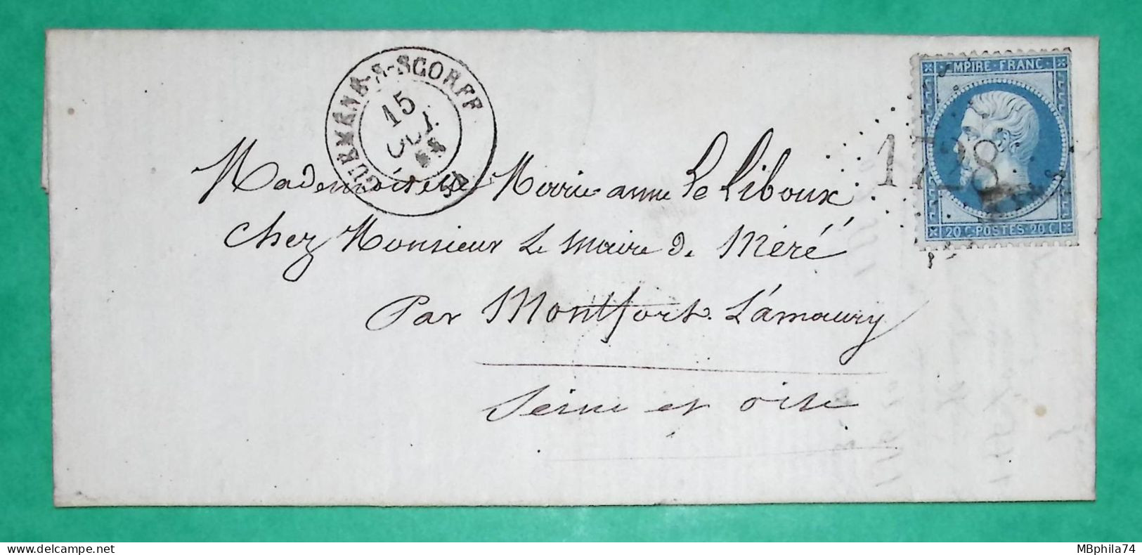 N°22 GC 1728 GUEMENE SUR SCORFF MORBIHAN POUR MONTFORT L'AMAURY SEINE ET OISE 1865 LETTRE COVER FRANCE - 1849-1876: Période Classique