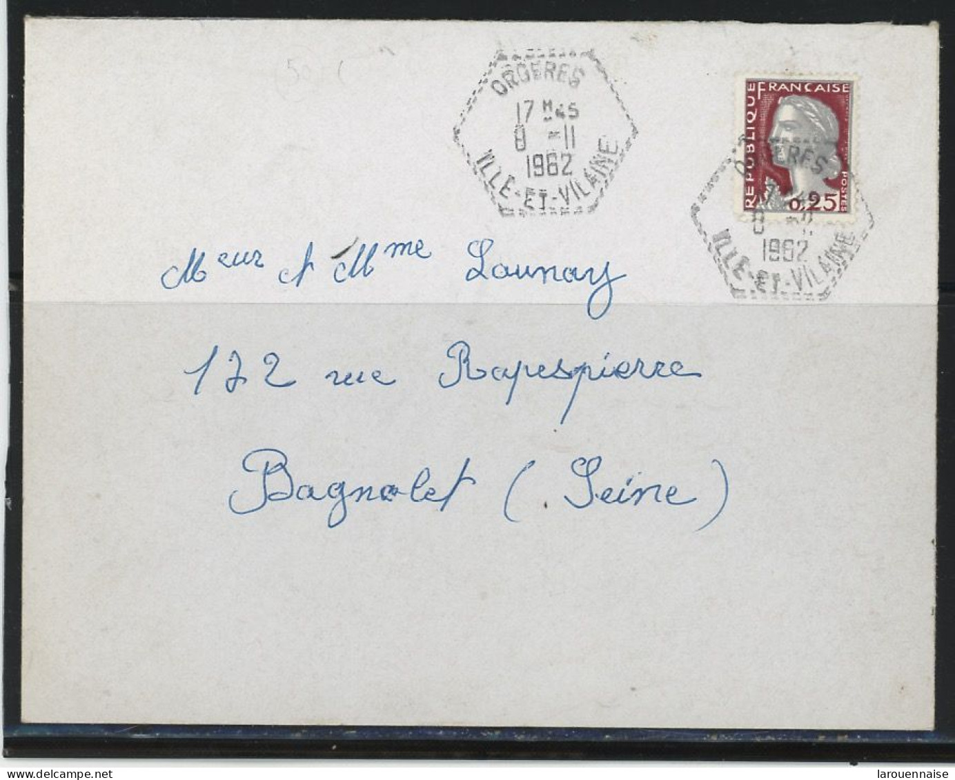 35-ORGÈRES -AGENCE POSTALE - N°1263 /LSC  POUR BAGNOLET Obl  -CàD TYPE F7 DU 8-11-1962 - 1961-....