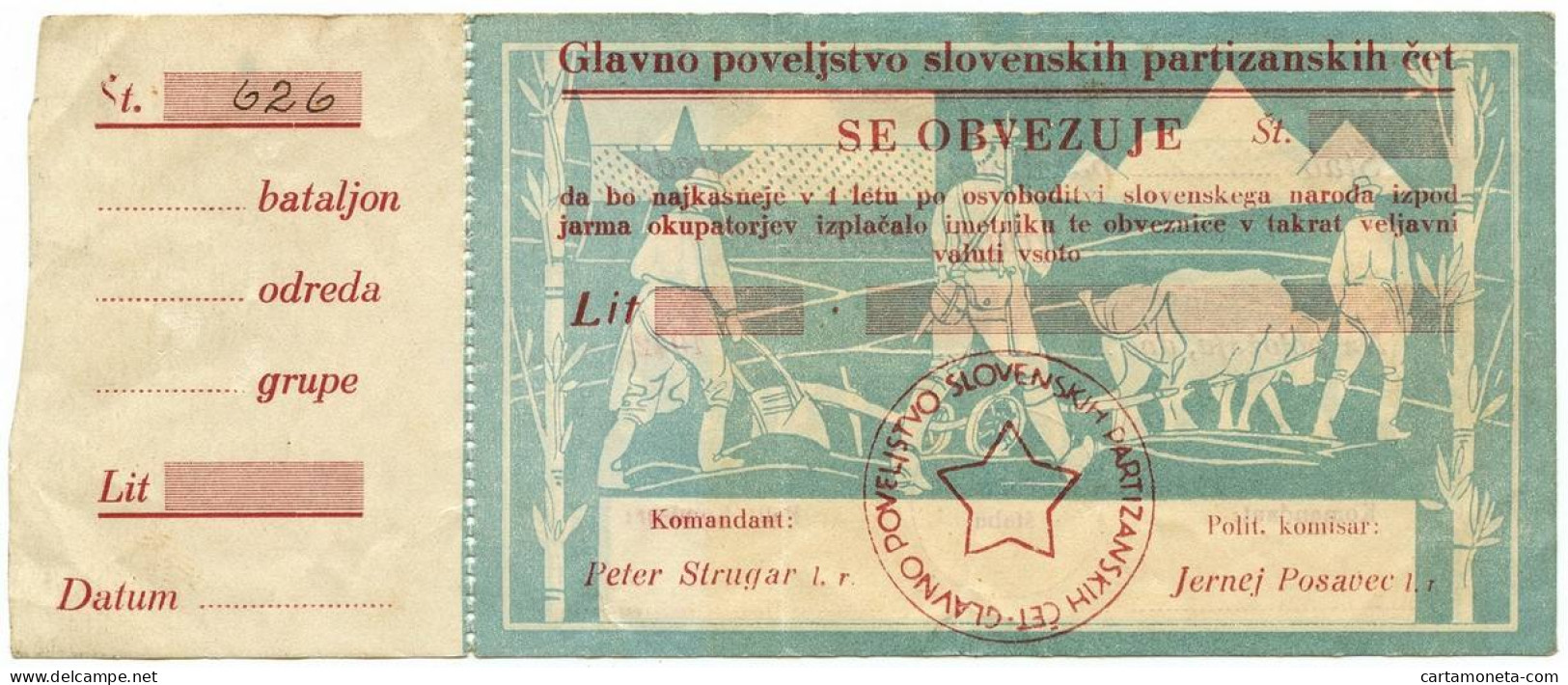 NON EMESSO CON MATRICE GLAVNO POVELJSTVO SLOVENSKIH PARTIZANSKIH ČET 1941 BB/BB+ - Autres & Non Classés