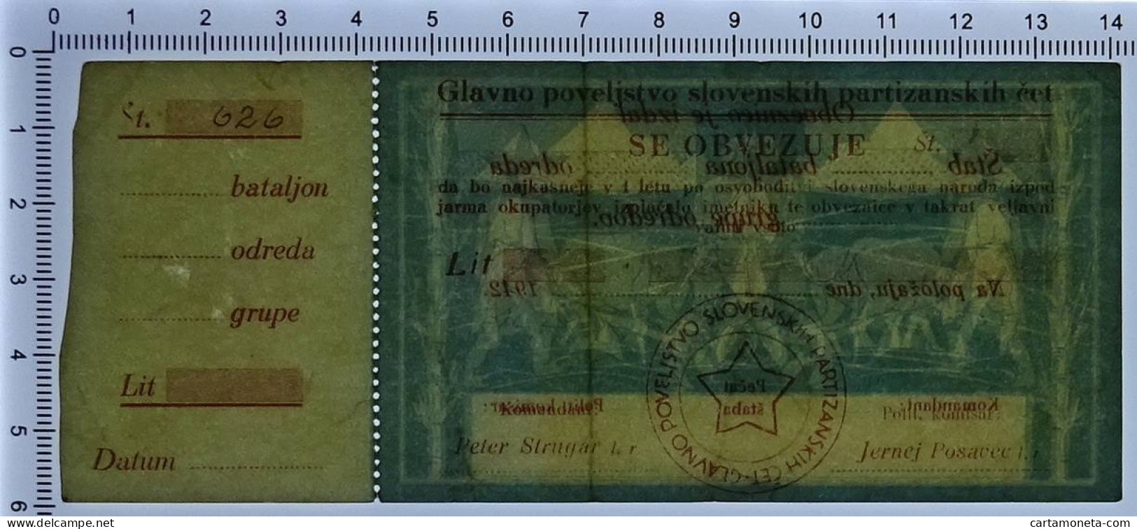 NON EMESSO CON MATRICE GLAVNO POVELJSTVO SLOVENSKIH PARTIZANSKIH ČET 1941 BB/BB+ - Autres & Non Classés