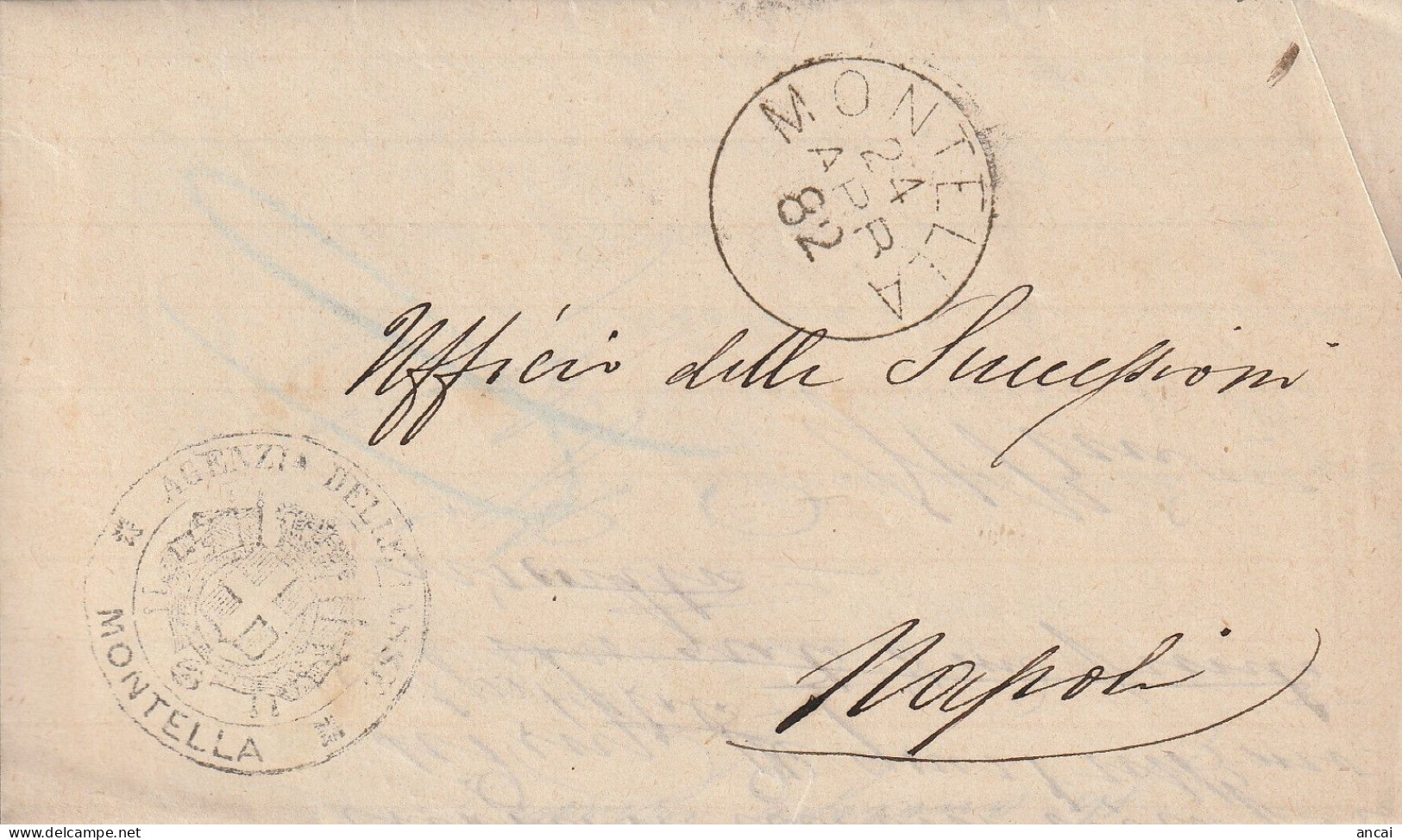 Italy. A216. Montella.1882. Annullo Grande Cerchio MONTELLA + AGENZIA DELLE TASSE, Su Franchigia Con Testo - Marcophilie