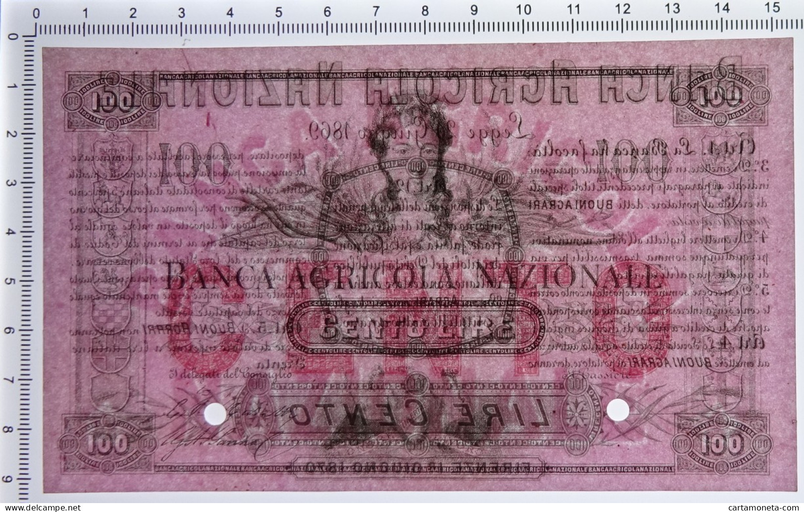 100 LIRE BANCA AGRICOLA NAZIONALE SPECIMEN 01/06/1870 SUP - Sonstige & Ohne Zuordnung