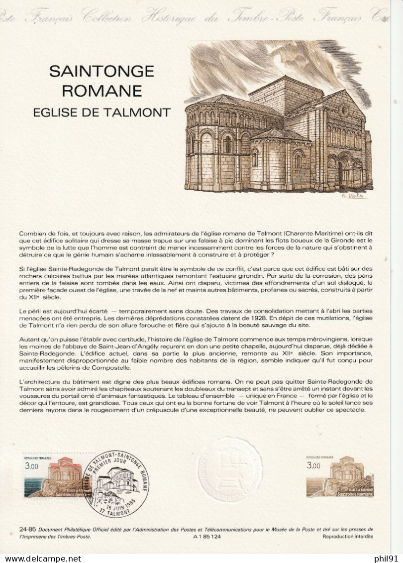 FRANCE    Document "Collection Historique Du Timbre Poste"    Saintonge Romane    N° Y&T  2352 - Documents De La Poste