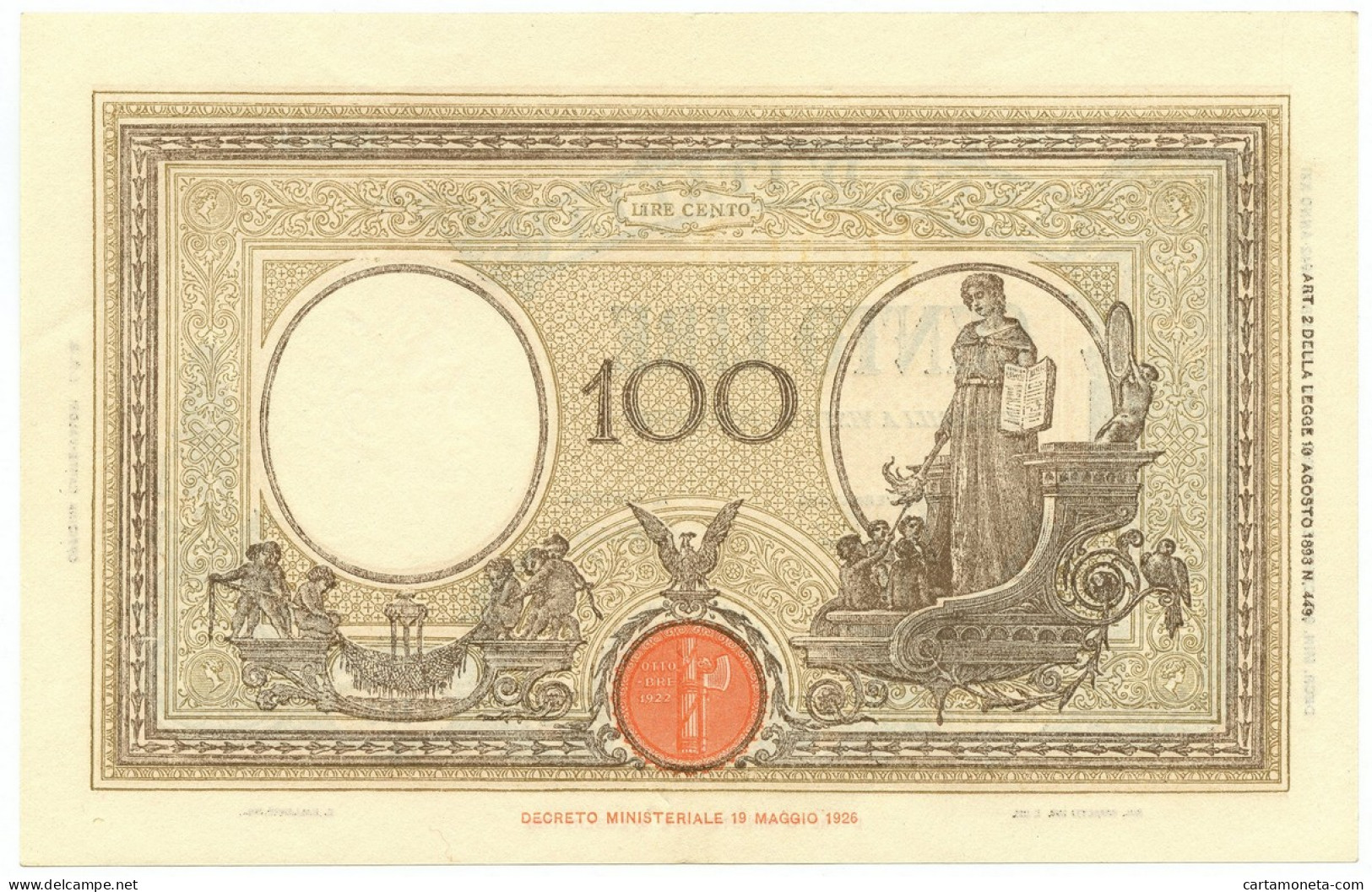 100 LIRE BARBETTI GRANDE B GIALLO TESTINA FASCIO 09/12/1942 SUP- - Regno D'Italia – Autres