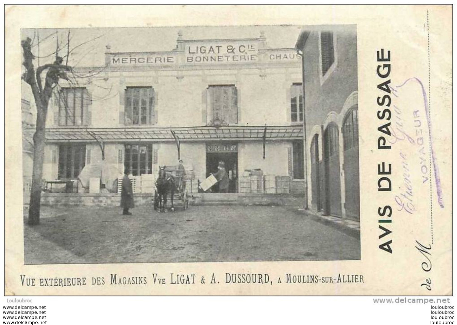 03 MOULINS SUR ALLIER VUE INTERIEURE DES MAGASINS  VVE LIGAT ET A. DUSSOURD AVIS DE PASSAGE - Moulins