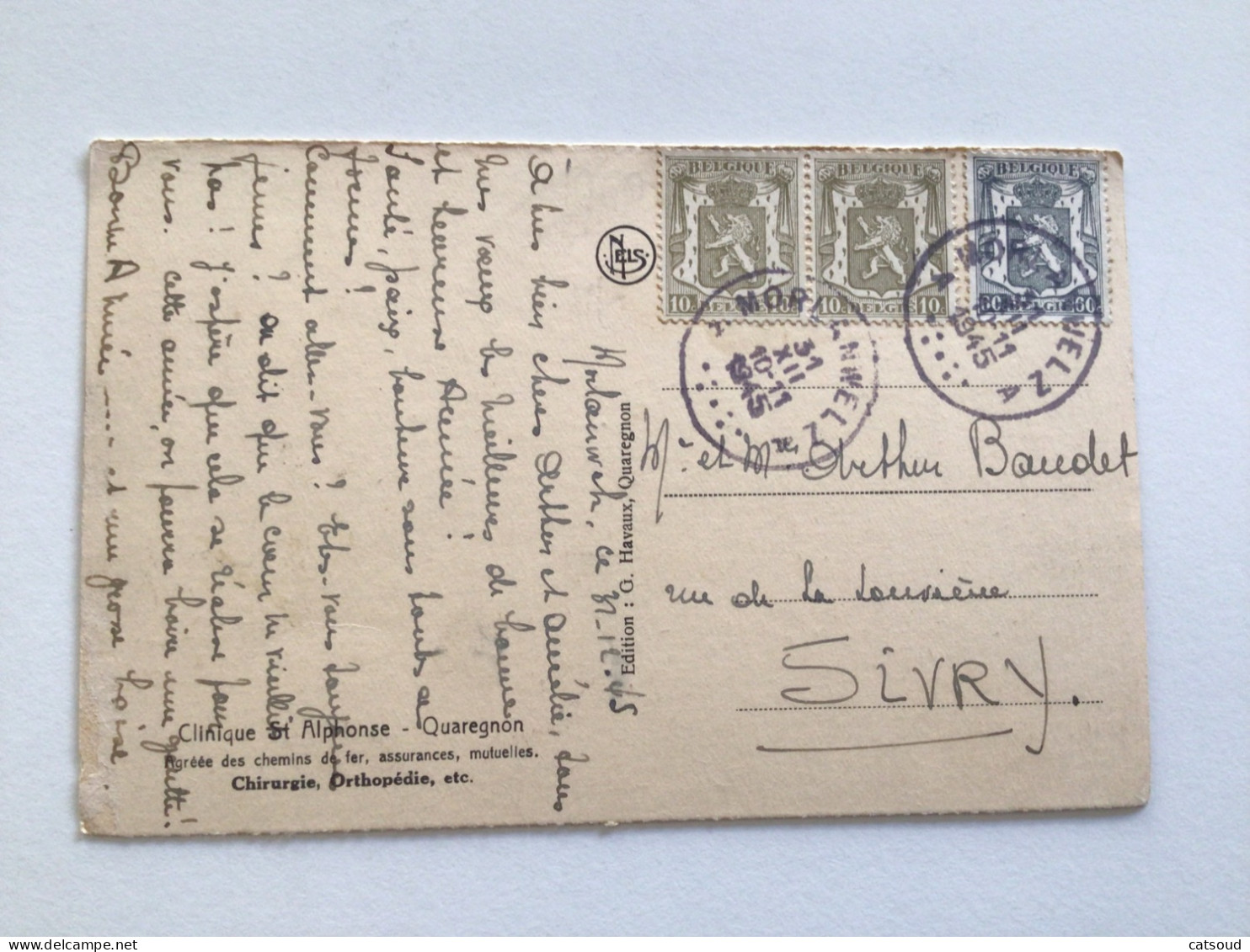 Carte Postale Ancienne (1945) Quaregnon Clinique St Alphonse Agréée Des Chemins De Fer,assurances, Mutuelles - Quaregnon