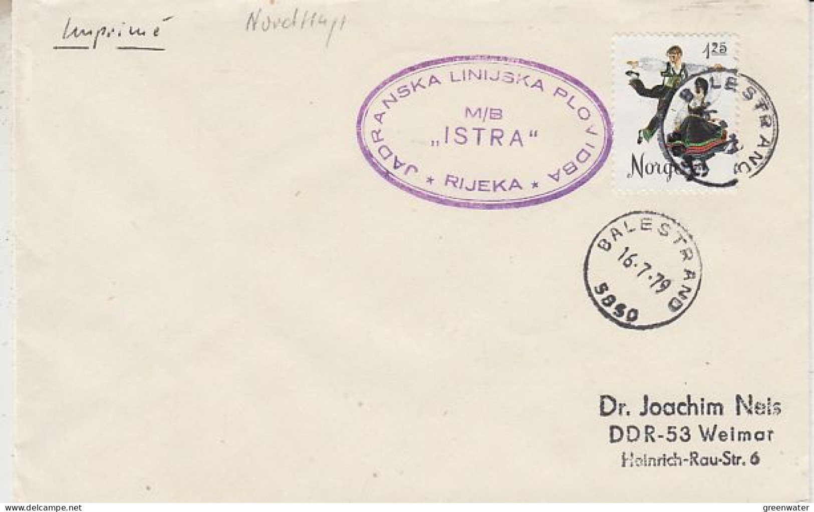 Norway MS Istra Ca Balestrand 16.7.1979 (59920) - Polar Ships & Icebreakers