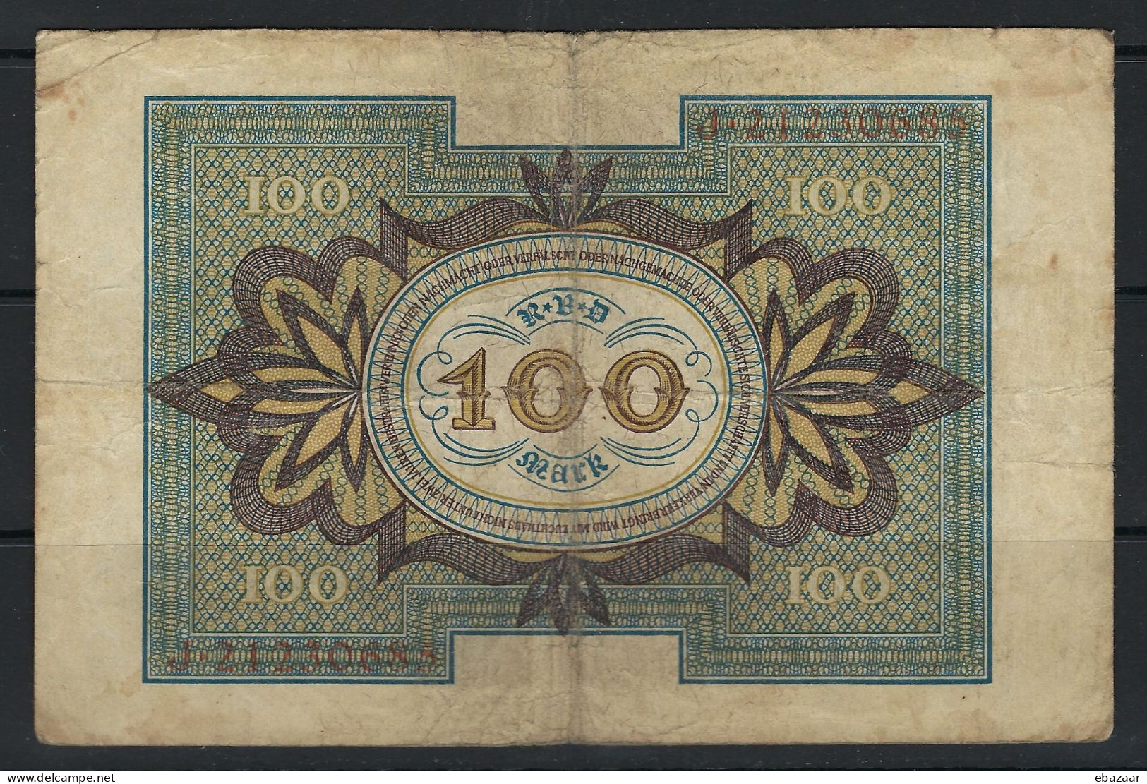 Germany 100 Mark 01.11.1920 Banknote P-69b Circulated With Fold - 100 Mark