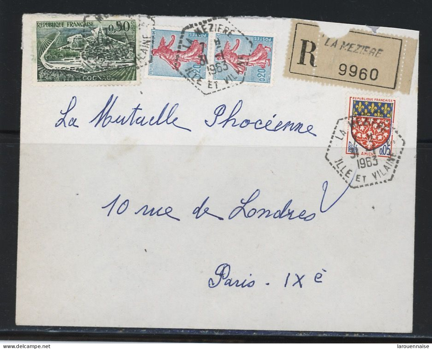 35-LA MEZIERE -AGENCE POSTALE - N°1233 X2 +N°13 14 +N°1352 /LSC RECOM ..  POUR PARIS Obl  -CàD TYPE F7 DU 31-1-1963 - - 1961-....