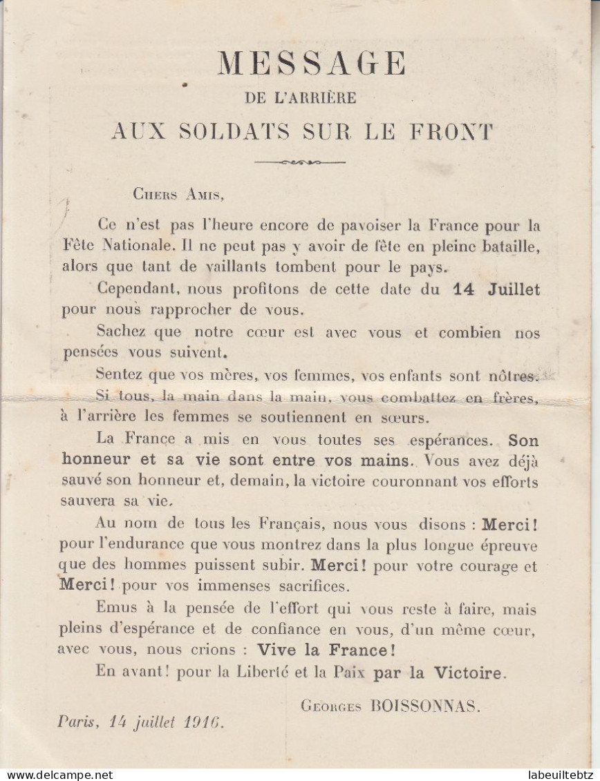 GUERRE 1914 -  MARSEILLAISE De Rude - Message De L'Arrière Aux Soldats Sur Le Front  PRIX FIXE - War 1914-18