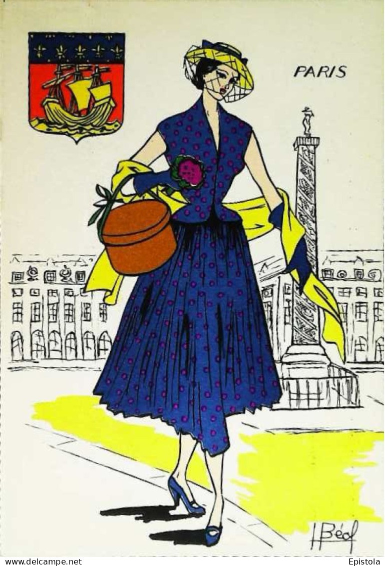 ► PARIS Place Vendôme Femme MODE - Série Carte Folklorique De France - Illustrateur Boite à Chapeau 1930 - Mode