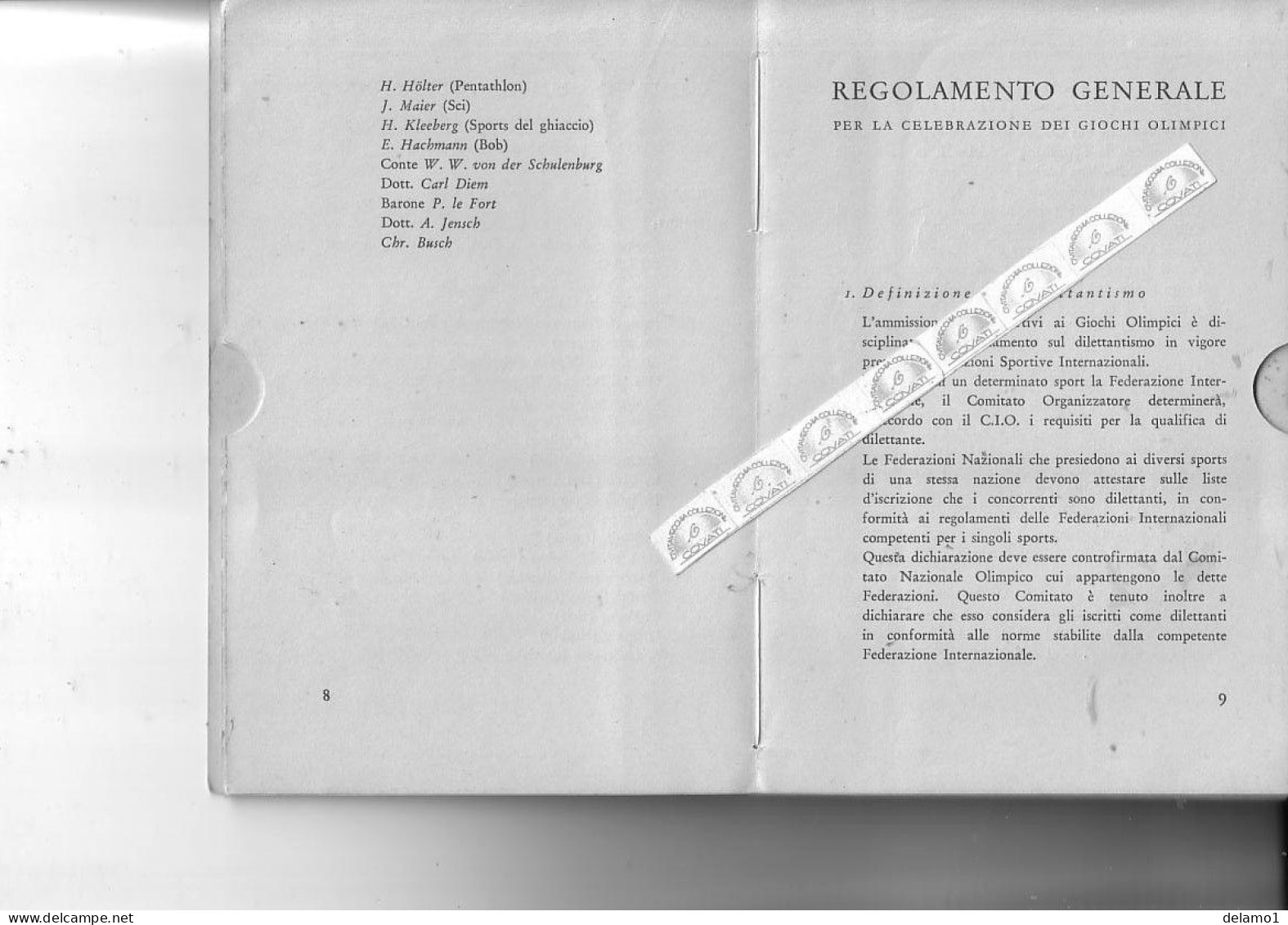 XI OLIMPIADE BERLINO 1 9 3 6 -- Regolamento Generale e Programmi - (OPUSCOLO) Ediz. Italiana 1935