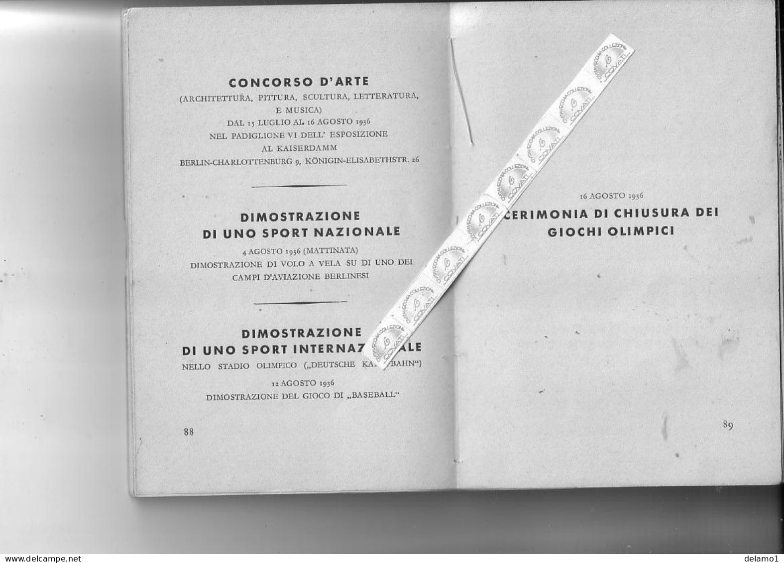 XI OLIMPIADE BERLINO 1 9 3 6 -- Regolamento Generale e Programmi - (OPUSCOLO) Ediz. Italiana 1935