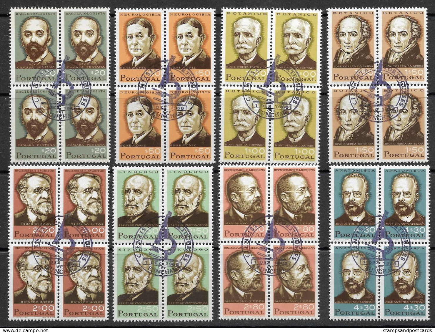 Portugal 1966 Scientifiques Portugais Portuguese Scientists X 4 Cachet Premier Jour Funchal Madeira Madère - Used Stamps
