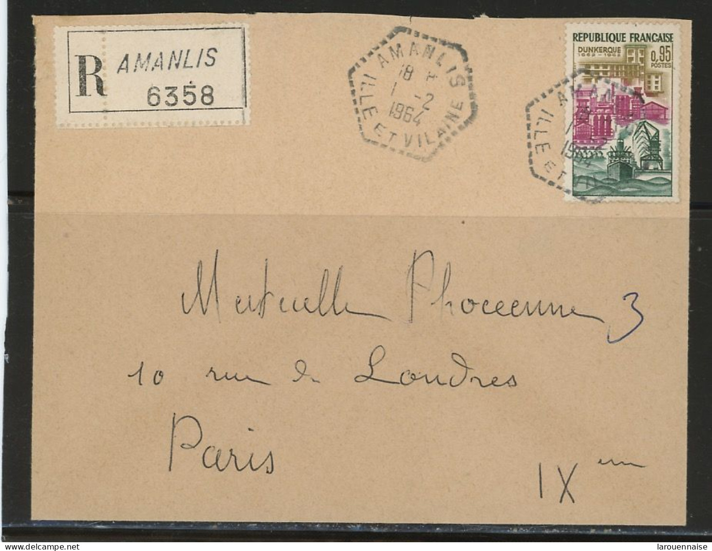 35-AMILIS -AGENCE POSTALE - N°1317 /LSC RECOM ..  POUR PARIS Obl  -CàD TYPE F7 DU 1-2-1964- - 1961-....