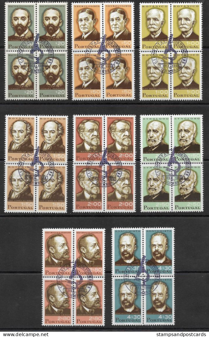 Portugal 1966 Scientifiques Portugais Portuguese Scientists X 4 Cachet Premier Jour Coimbra - Used Stamps