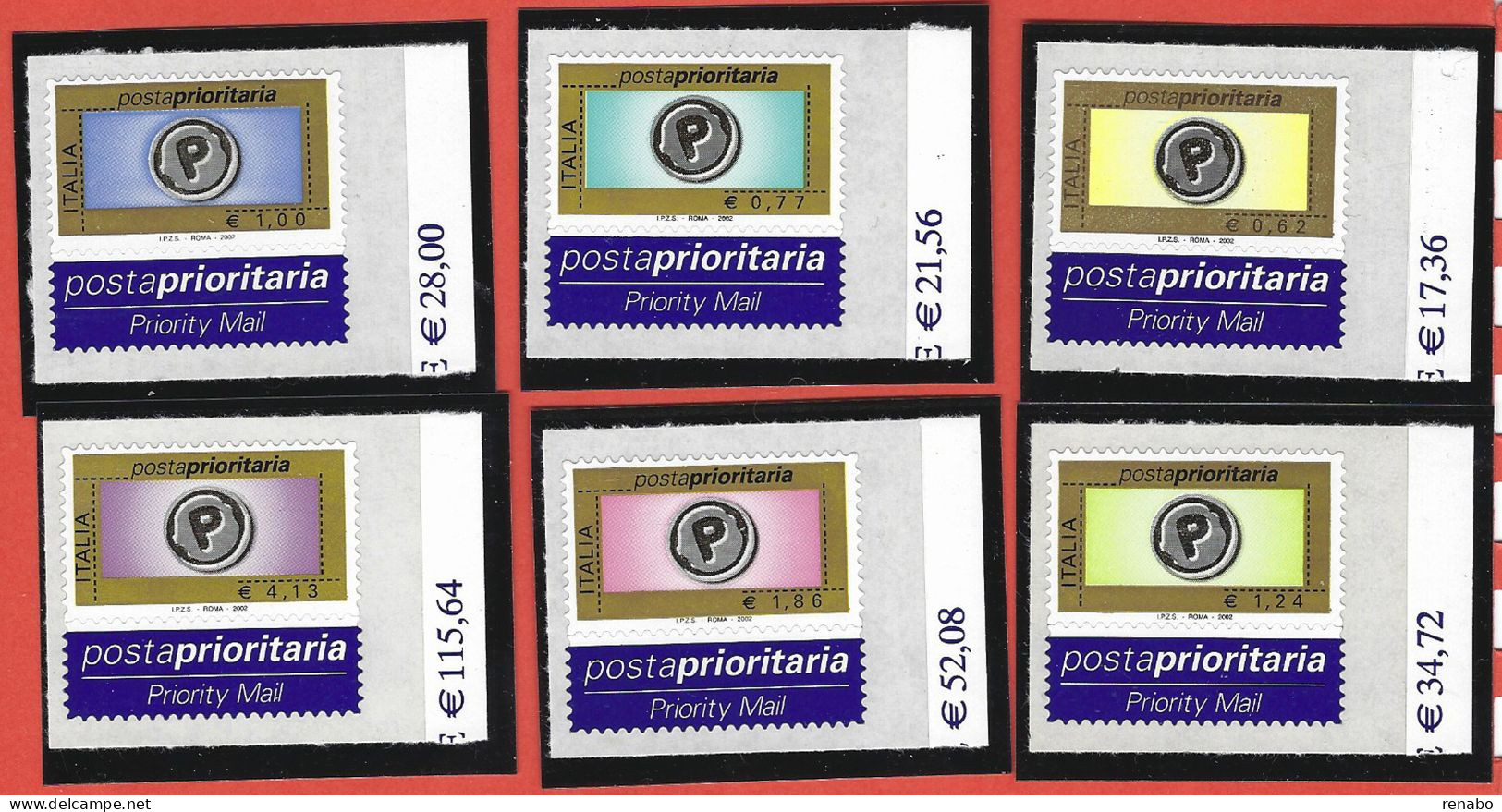 Italia 2002; Posta Prioritaria In Euro + Etichetta, Serie Completa Con Il Prezzo Del Foglio Sul Bordo Destro. - 2001-10: Mint/hinged