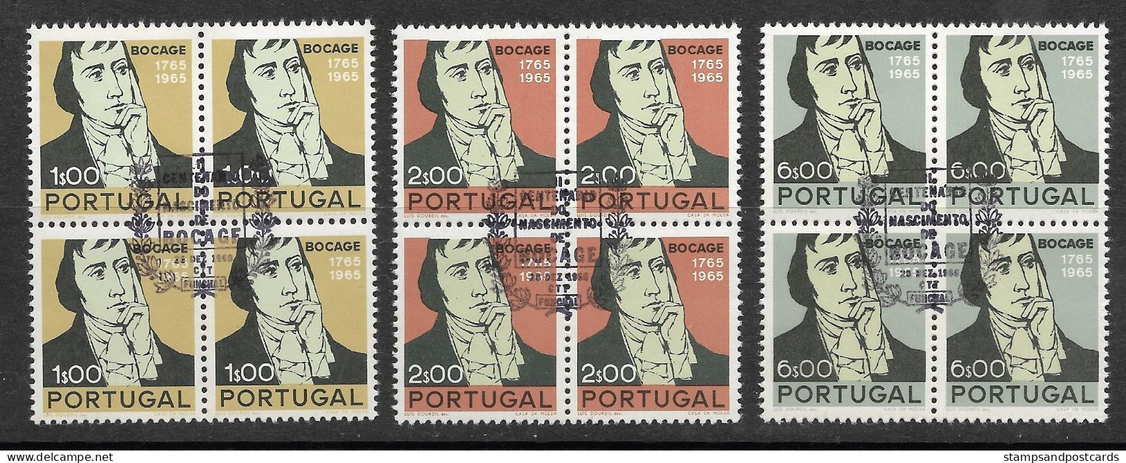 Portugal 1966 Centenaire Bocage Poète écrivain Poet Writer X 4 Cachet Premier Jour Funchal Madeira Madère - Gebruikt