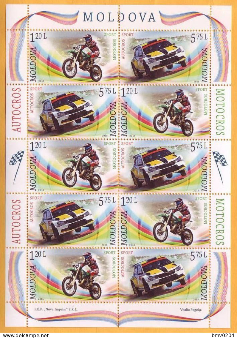 2015 Moldova Moldavie Moldau  Sport. Motocross. Autocross. Car,  Motorcycle  Sheet Mint - Moldova