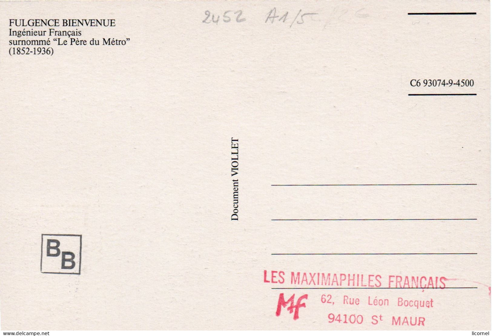 Carte Maxi  1987 Premier Jour/FULGENCE BIENVENUE "le Pere Du Metro" - 1980-1989