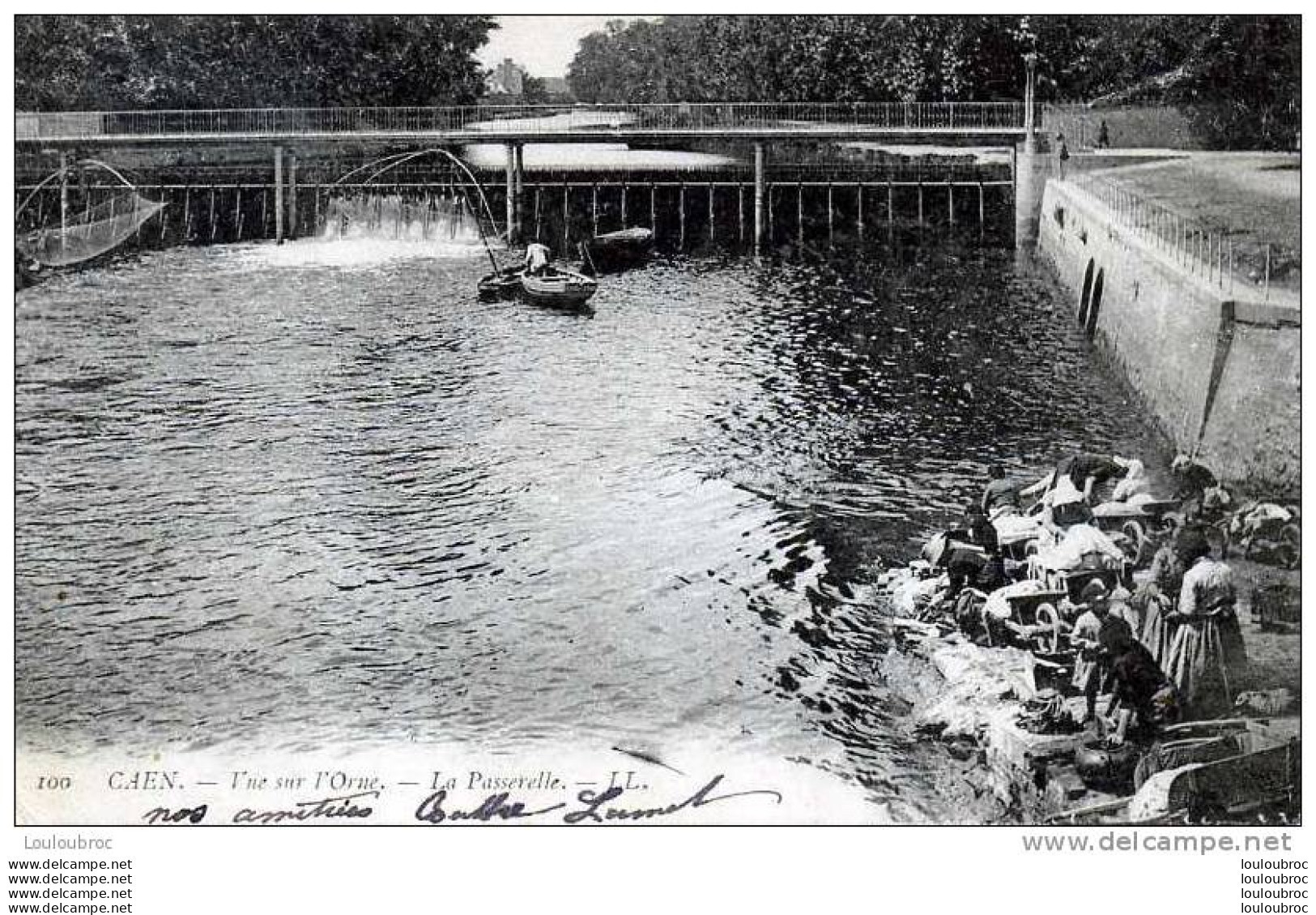 14 CAEN VUE SUR L'ORNE LA PASSERELLE PECHEURS AU CARRELET ET LAVANDIERES LL - Caen