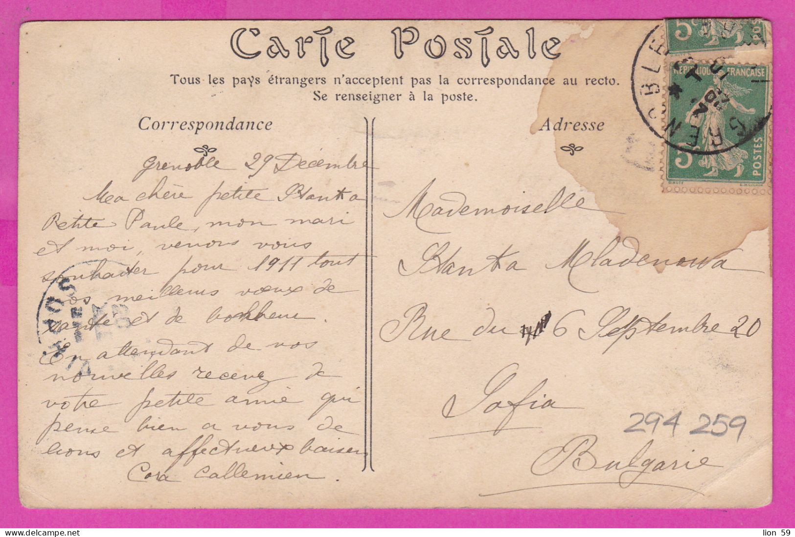 294259 / France - La Grave - La Meije (3.987 M.) Vue Prise Du Plateau De Paris PC 1910 Grenoble USED 5+5 C. Semeuse - Lettres & Documents