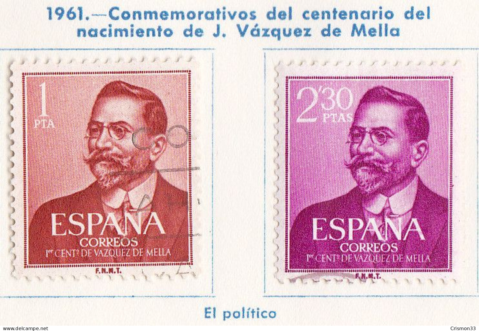 1961 - ESPAÑA - CENTENARIO DEL NACIMIENTO DE VAZQUEZ DE MELLA - EDIFIL 1351,1352 - Used Stamps