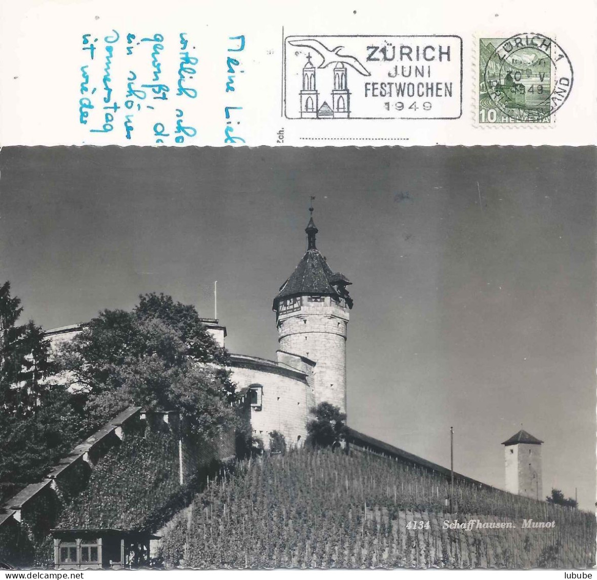 Schaffhausen - Munot Mit Rebberg  (Flagge: Juni Festwochen Zürich)         1949 - Schaffhouse