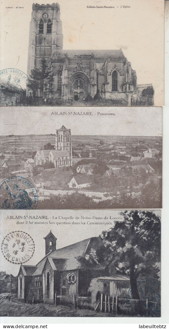 GUERRE 1914 - ABLAIN SAINT NAZAIRE - Pas De Calais - 4 Cartes - Panorama - Eglise  PRIX FIXE - War 1914-18