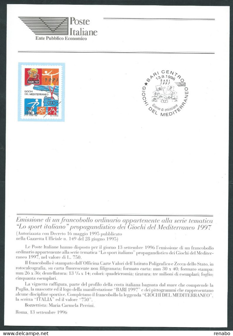 Italia 1996; Bollettino Ufficiale Delle Poste Italiane: "Giochi Del Mediterraneo 1997" - 1991-00: Neufs