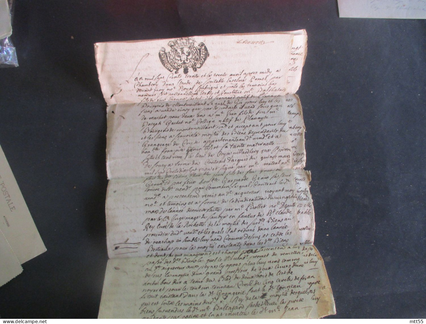 1730 MANUSCRIT CACHET DE GENERALITE VENTE A MONTMEILLANT - Manuskripte