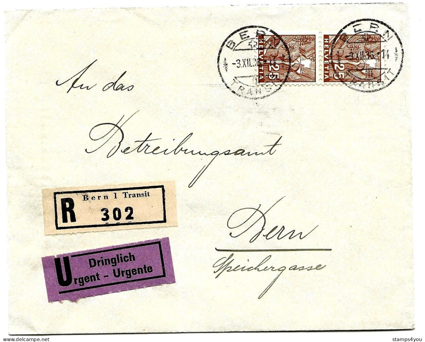 CH - 187 - Enveloppe Exprès Recommandée Envoyée De Bern 1936 - Storia Postale