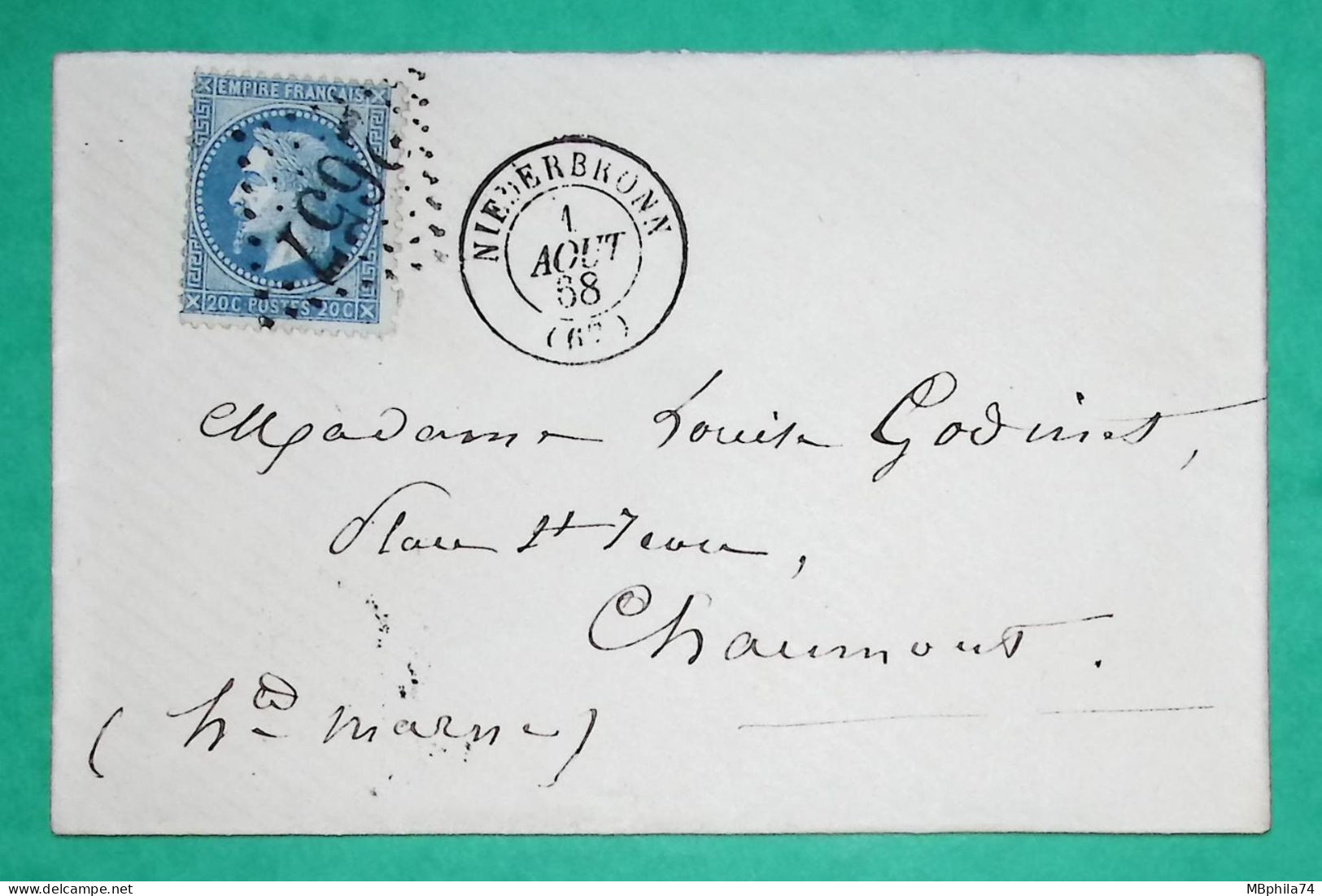 N°29 GC 2657 NIEDERBRONN BAS RHIN POUR CHAUMONT HAUTE MARNE 1868 LETTRE COVER FRANCE - 1849-1876: Période Classique