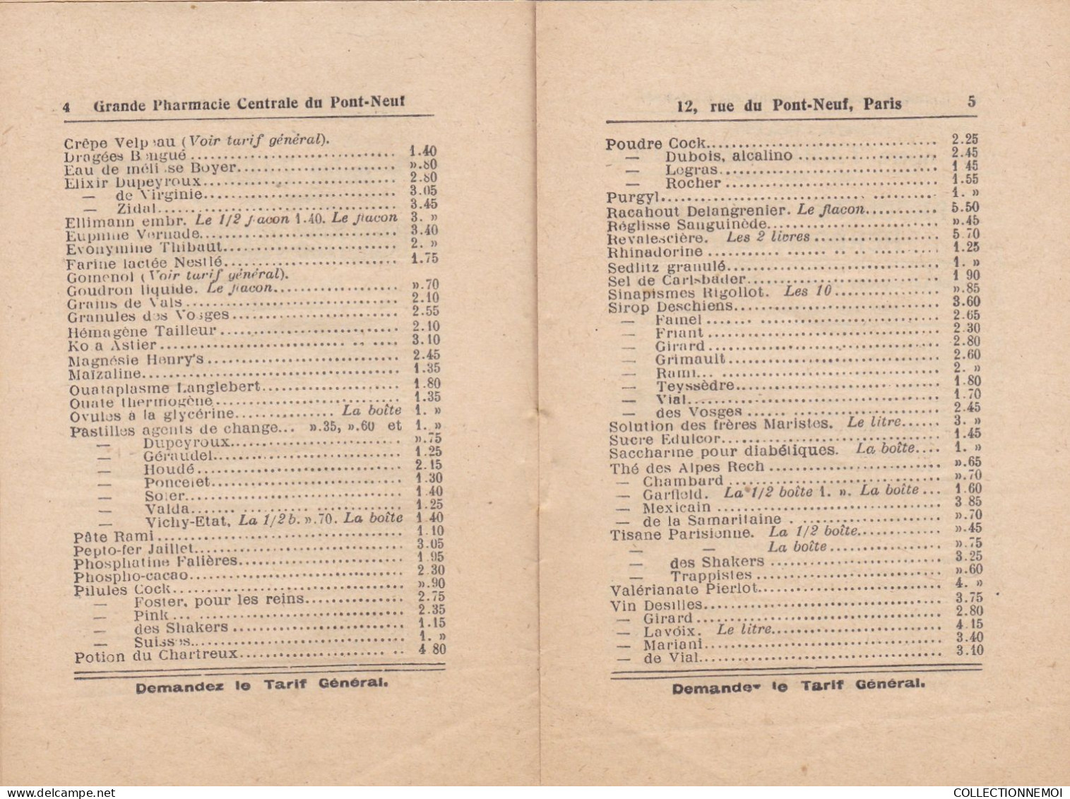 SUPERBE ,,,,,,,,,,,catalogue De La PHARMACIE  " Grande Pharmacie Centrale Du Pont Neuf " PARIS ,,18 Pages Avec Pub - Reclame