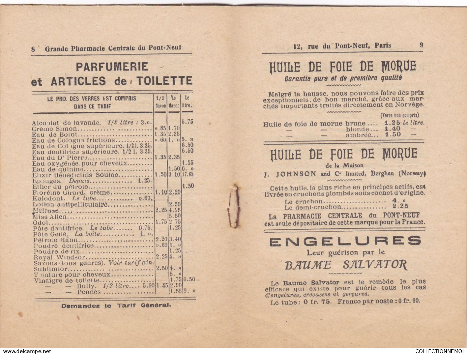 SUPERBE ,,,,,,,,,,,catalogue de la PHARMACIE  " grande pharmacie centrale du pont neuf " PARIS ,,18 pages avec pub