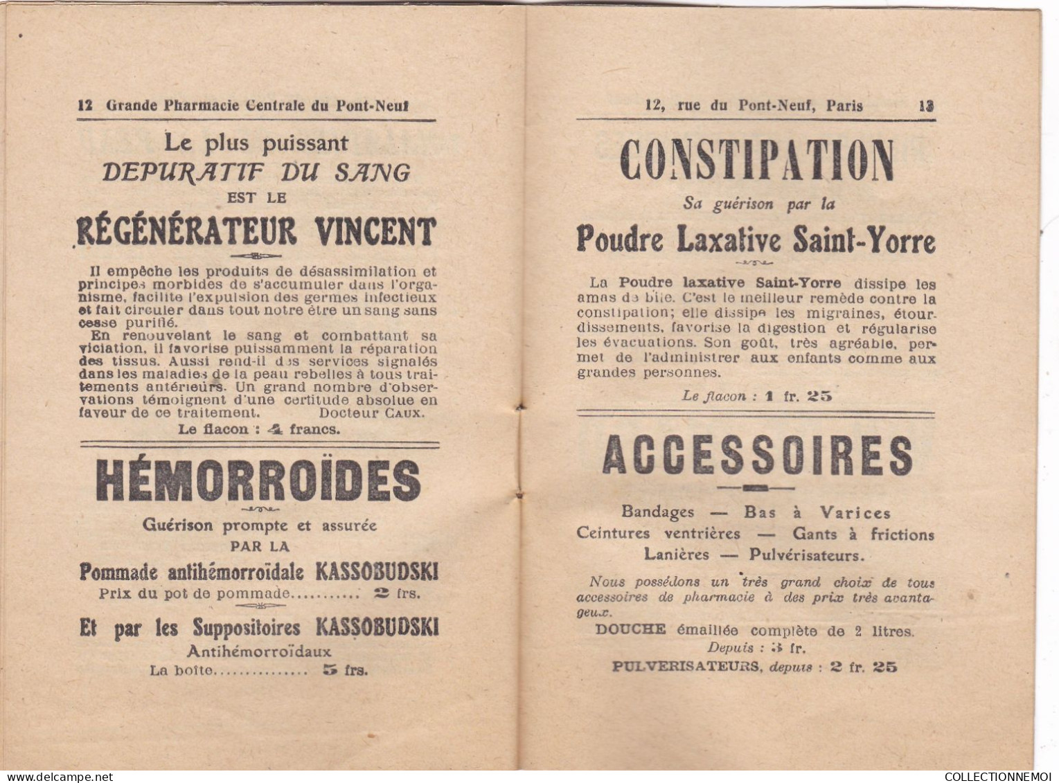 SUPERBE ,,,,,,,,,,,catalogue de la PHARMACIE  " grande pharmacie centrale du pont neuf " PARIS ,,18 pages avec pub
