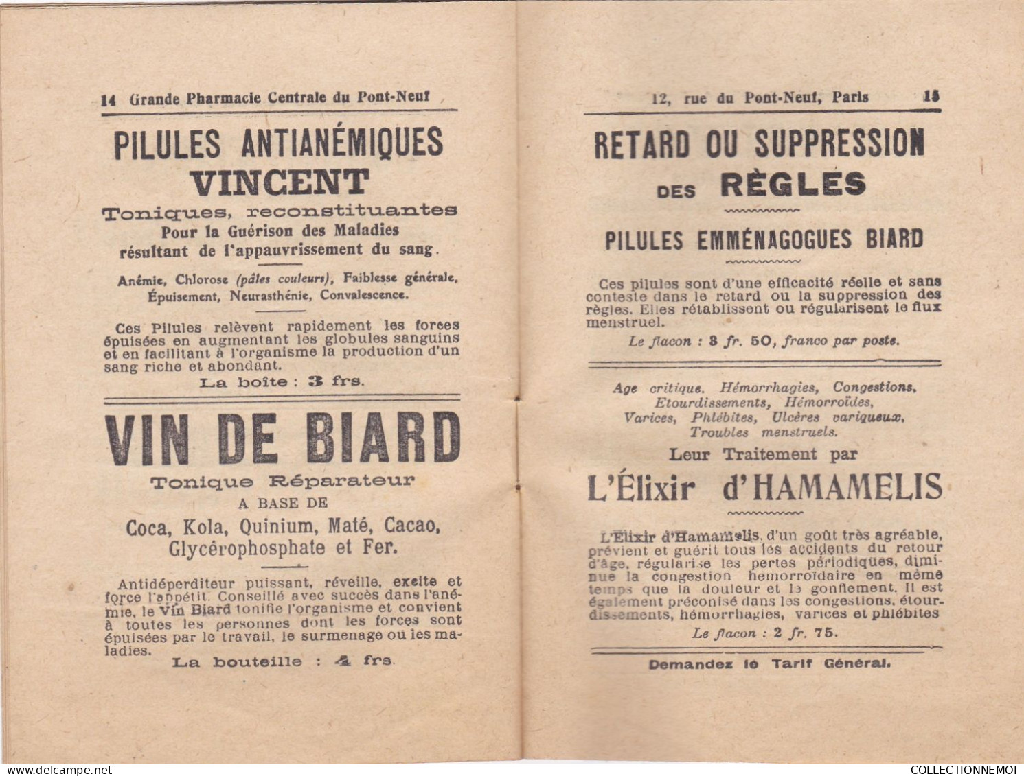 SUPERBE ,,,,,,,,,,,catalogue de la PHARMACIE  " grande pharmacie centrale du pont neuf " PARIS ,,18 pages avec pub