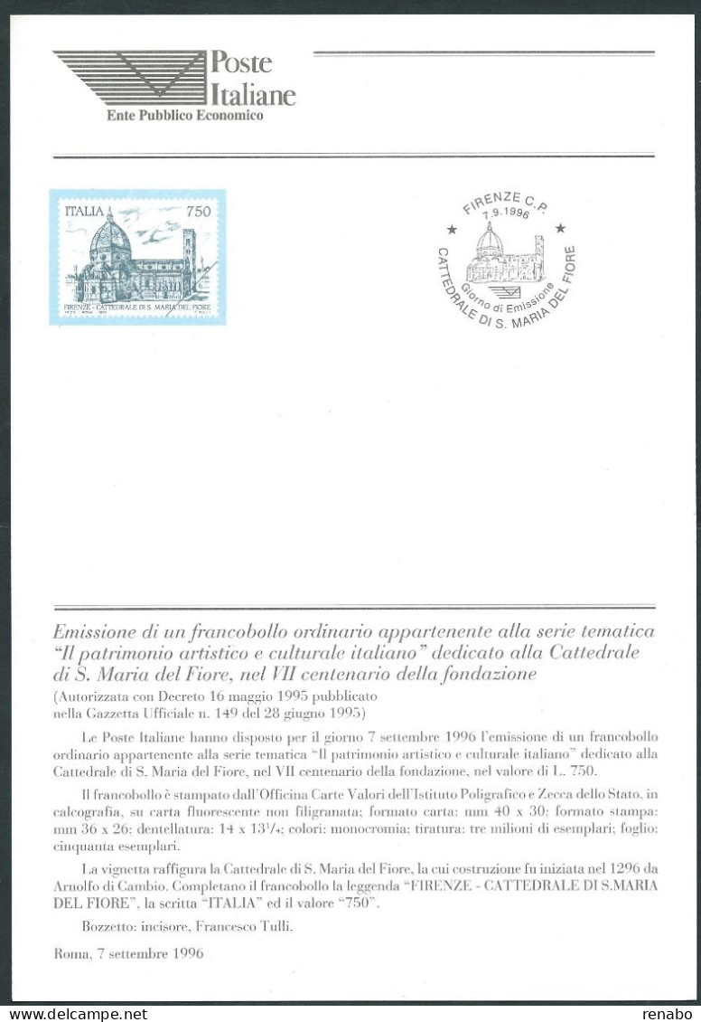 Italia 1996; Bollettino Ufficiale Delle Poste Italiane: "Cattedrale Di S. Maria Del Fiore" - 1991-00: Mint/hinged