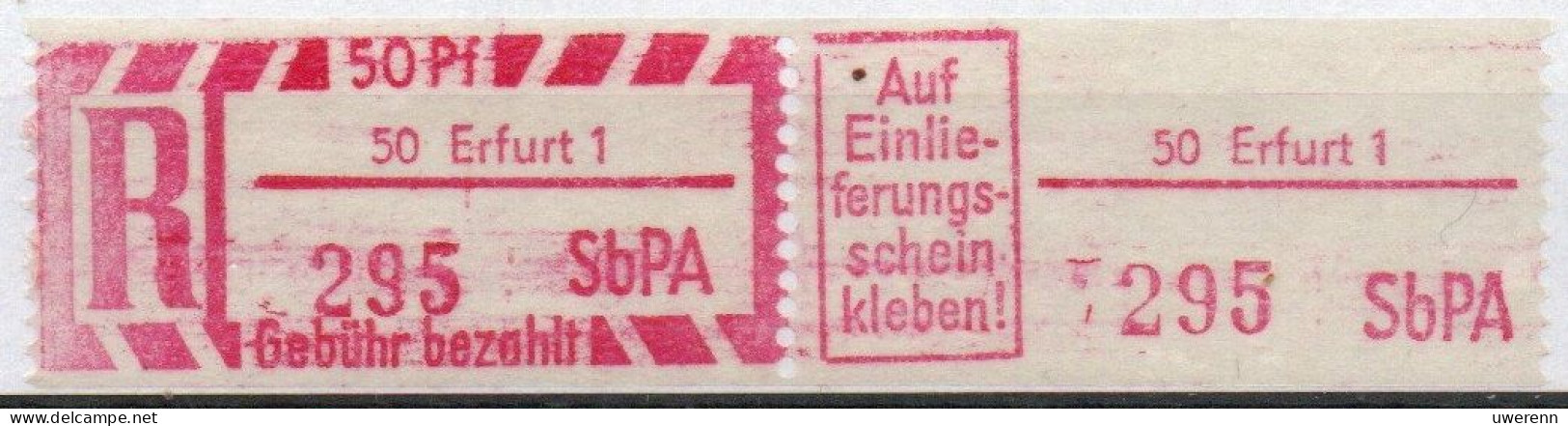 DDR Einschreibemarke Erfurt SbPA Postfrisch, EM2B-50-1II RU (a) Zh (Mi 2C) - R-Zettel