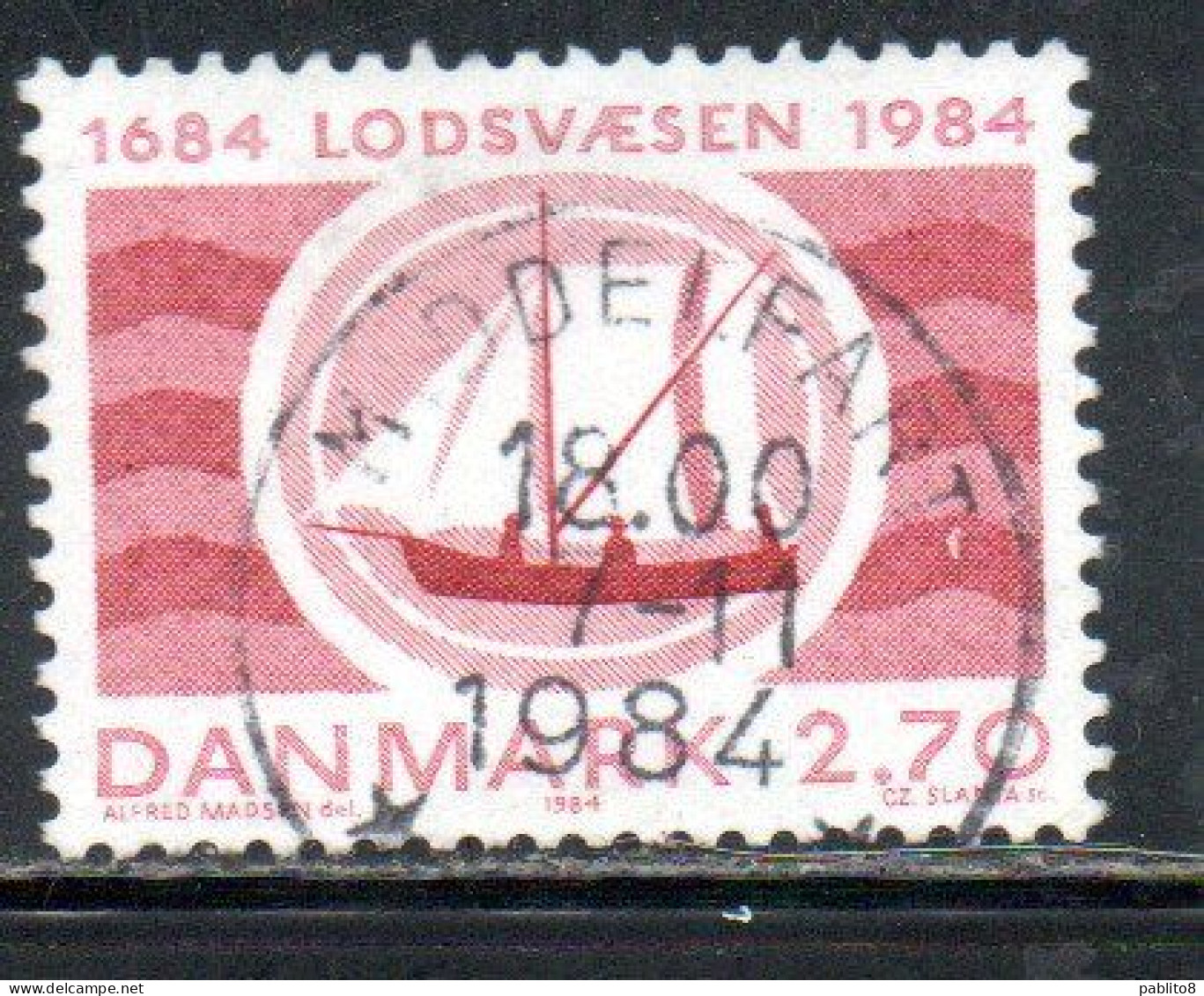 DANEMARK DANMARK DENMARK DANIMARCA 1984 PILOTAGE SERVICE BOAT 300th ANNIVERSARY 2.70k USED USATO OBLITERE - Used Stamps