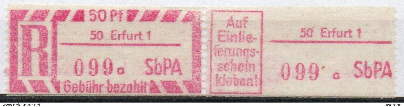 DDR Einschreibemarke Erfurt SbPA Postfrisch, EM2B-50-1aII(1) RU (b) Zh (Mi 2C) - Labels For Registered Mail