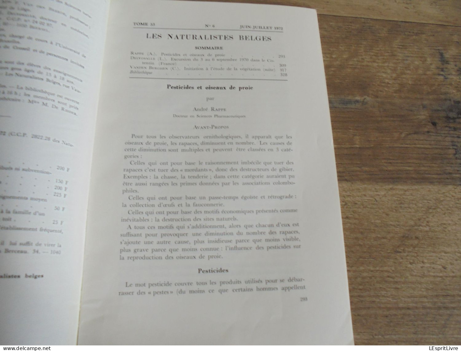 LES NATURALISTES BELGES N° 6 Année 1972 Régionalisme Pesticides Oiseaux De Proie Cotentin Végétation Botanique Flore - Belgium