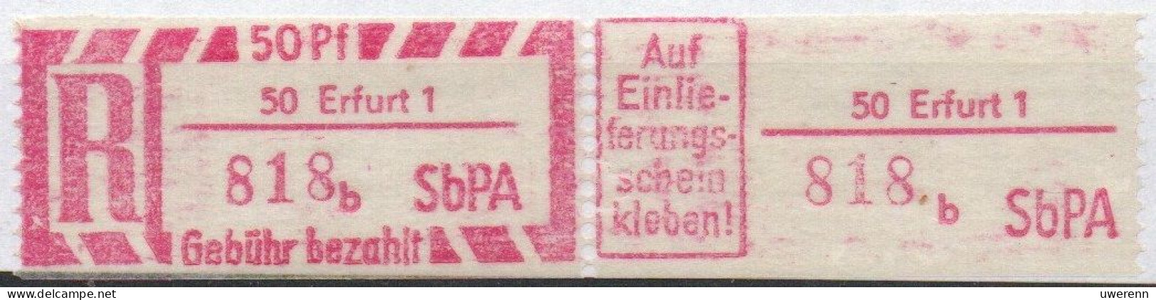 DDR Einschreibemarke Erfurt SbPA Postfrisch, EM2B-50-1bII(1) RU (a) Zh (Mi 2C) - Etiquettes De Recommandé