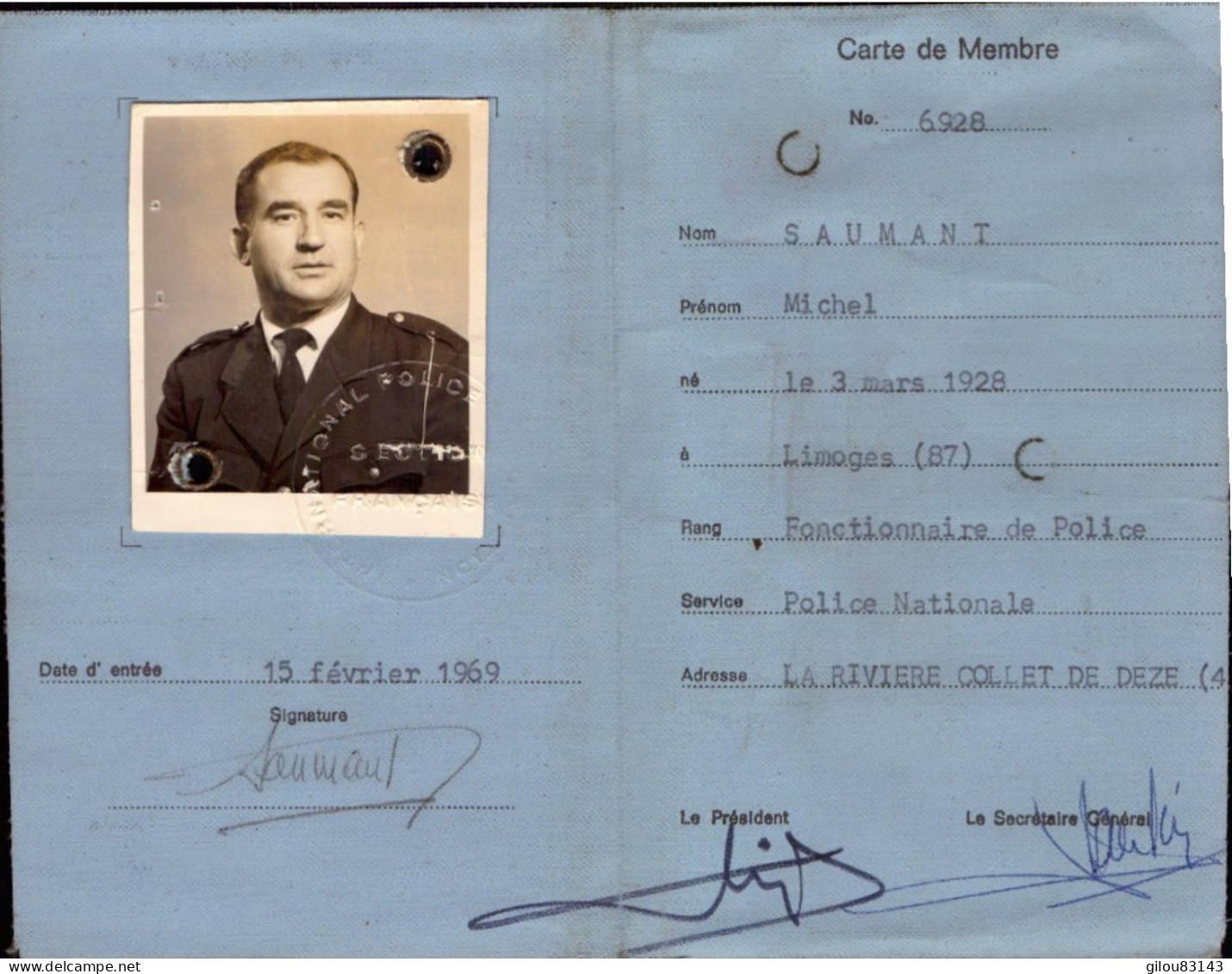 Carte, International Police Association, Section Française, 1969 - Mitgliedskarten