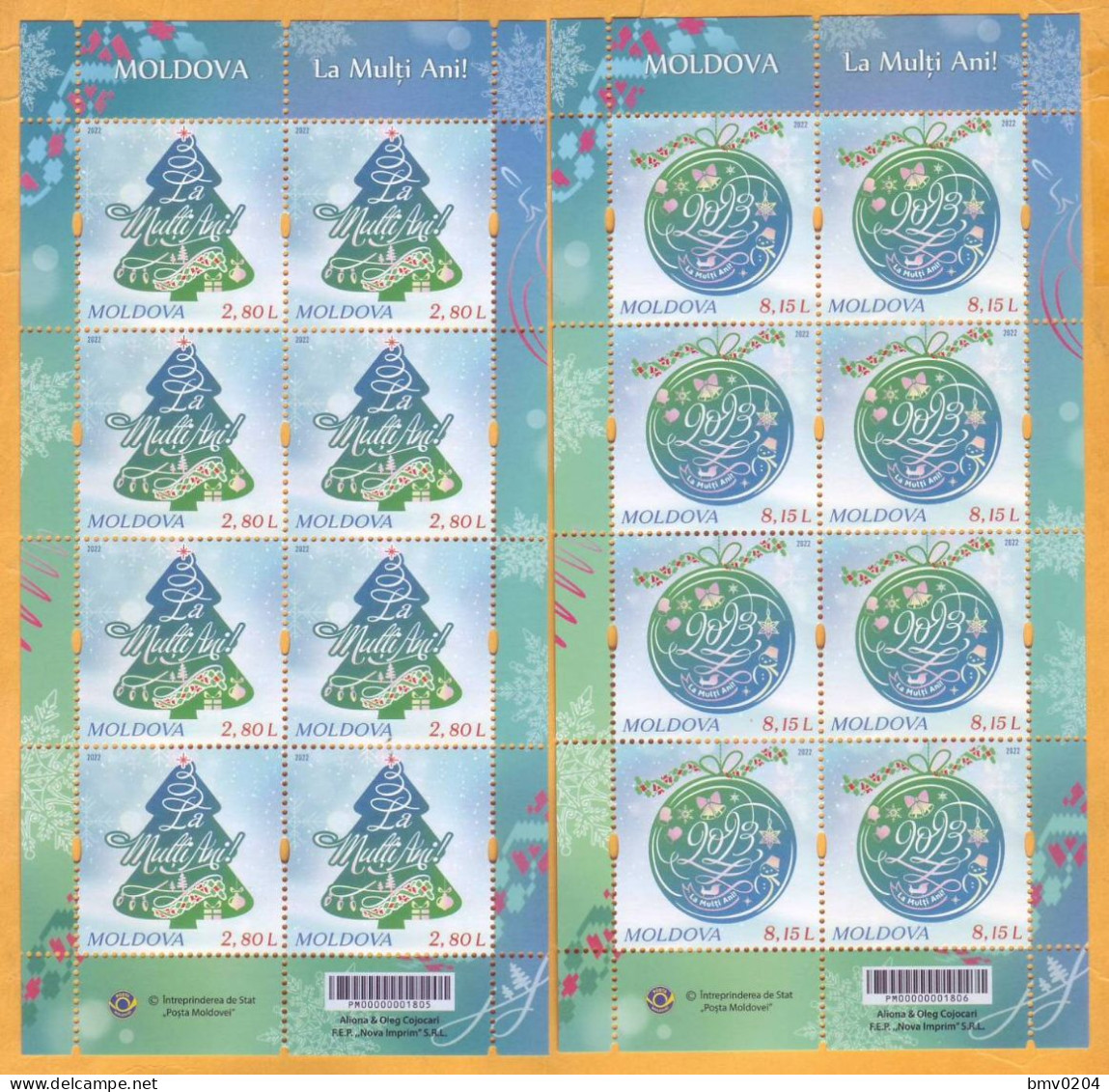 2022  2023  Moldova Moldavie 2 Sheets  Happy New Year!  Mint - Nouvel An