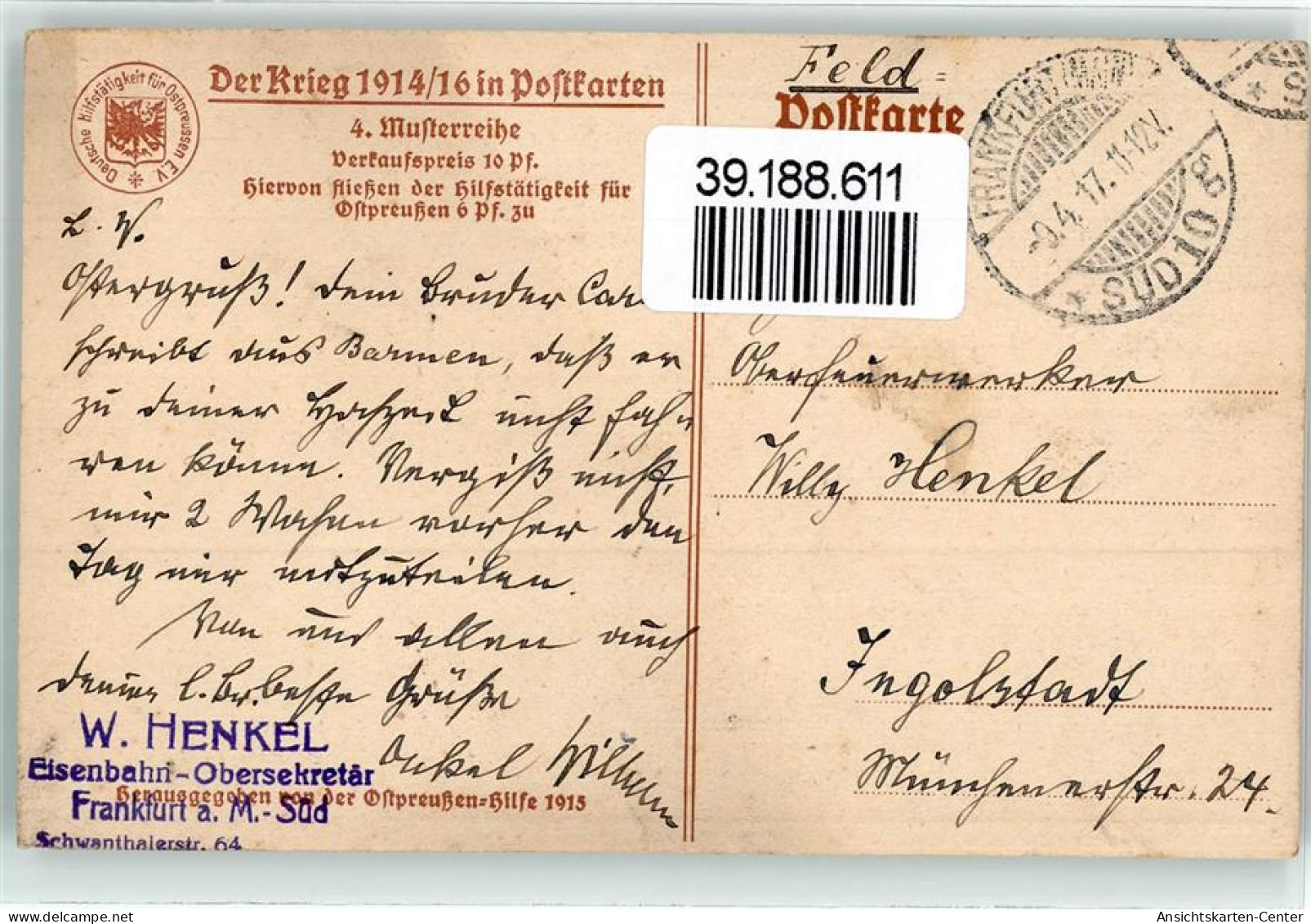 39188611 - Freiherr Von Rissing Faksimile Unterschrift Ostpreussenhilfe 4. Musterreihe Nr. 270  Sign. Karl Bauer - Other & Unclassified