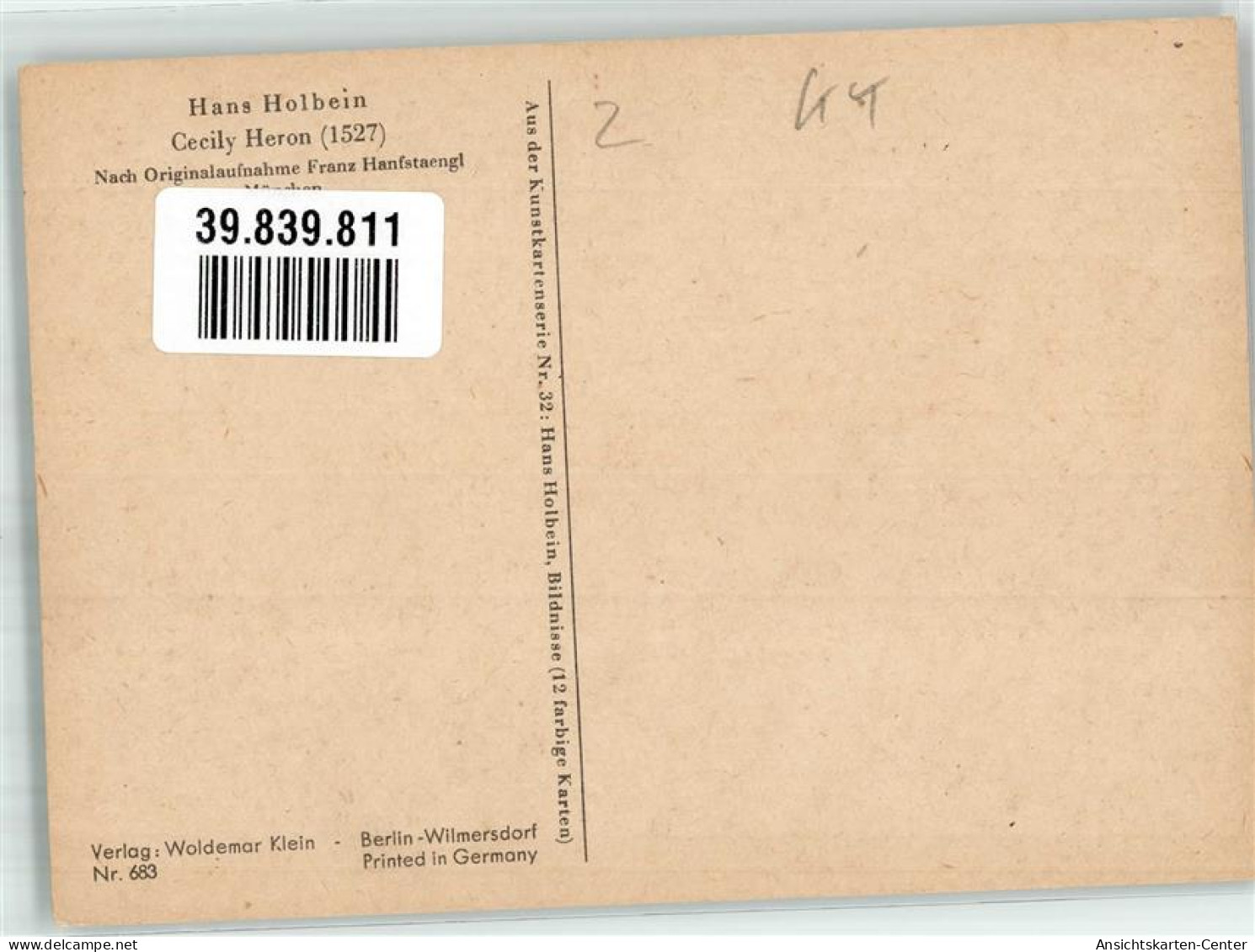 39839811 - Sign. Holbein Hans Cecily Heron Verlag Woldemar Klein Nr. 683 - Autres & Non Classés