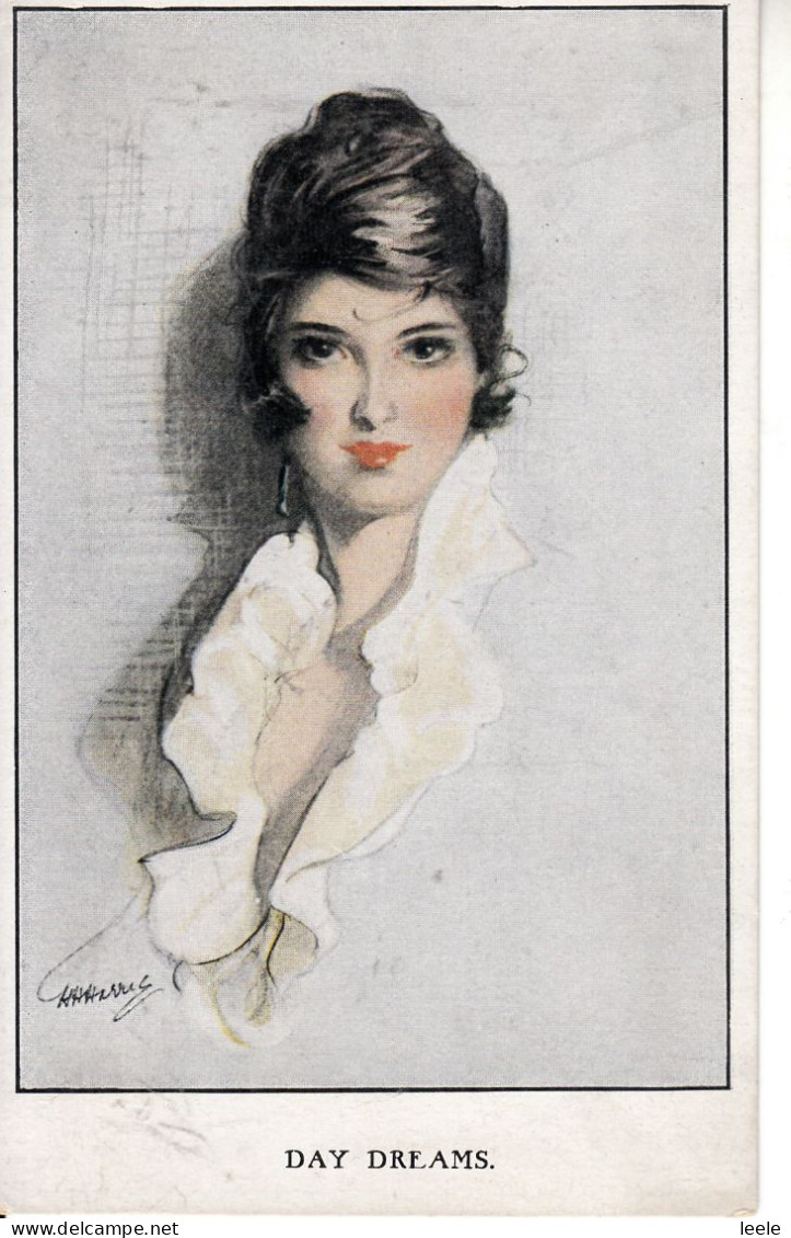 H53. Vintage Postcard. Day Dreams.  Pretty Woman In A Frilled Blouse. By H H Harris. - Other & Unclassified