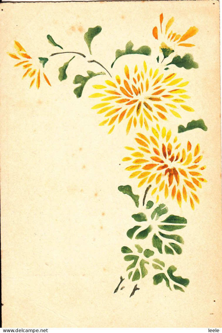 H54. Vintage Undivided Postcard. Hand Painted Yellow Flowers. Chrysanthamums? - Altri & Non Classificati